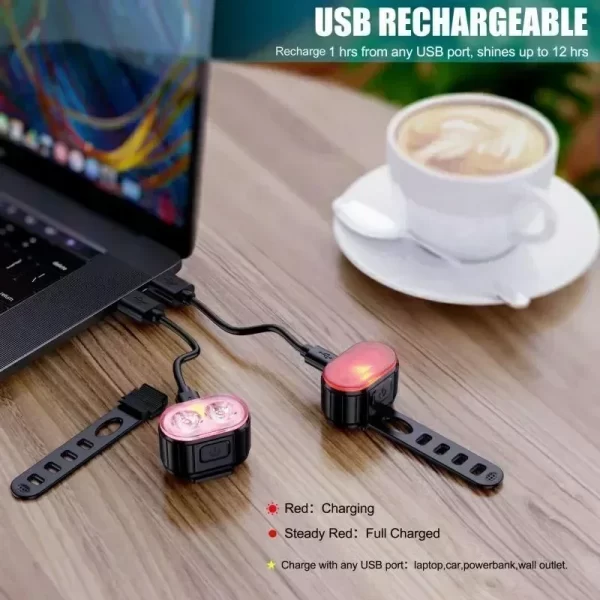 MTB/Road Bike Waterproof Rechargeable Front/Rear Light Set - Image 6